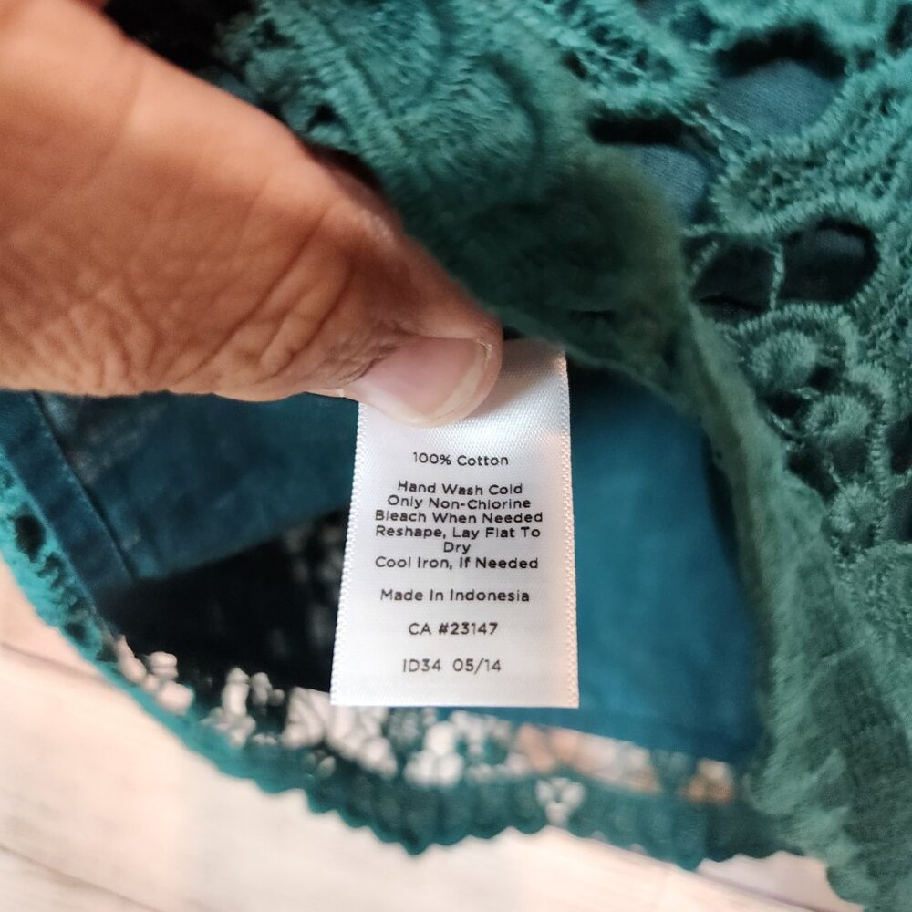 Talbots Cotton Lace Blouse Green 14P Lined NWT Hidden Side Zipper Blouse Top - Picture 10 of 16
